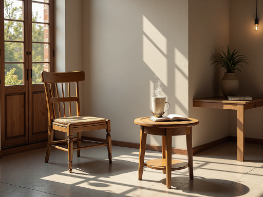 餐厅餐桌椅套装,实木材质,圆形餐桌配四把椅子,暖色调木纹